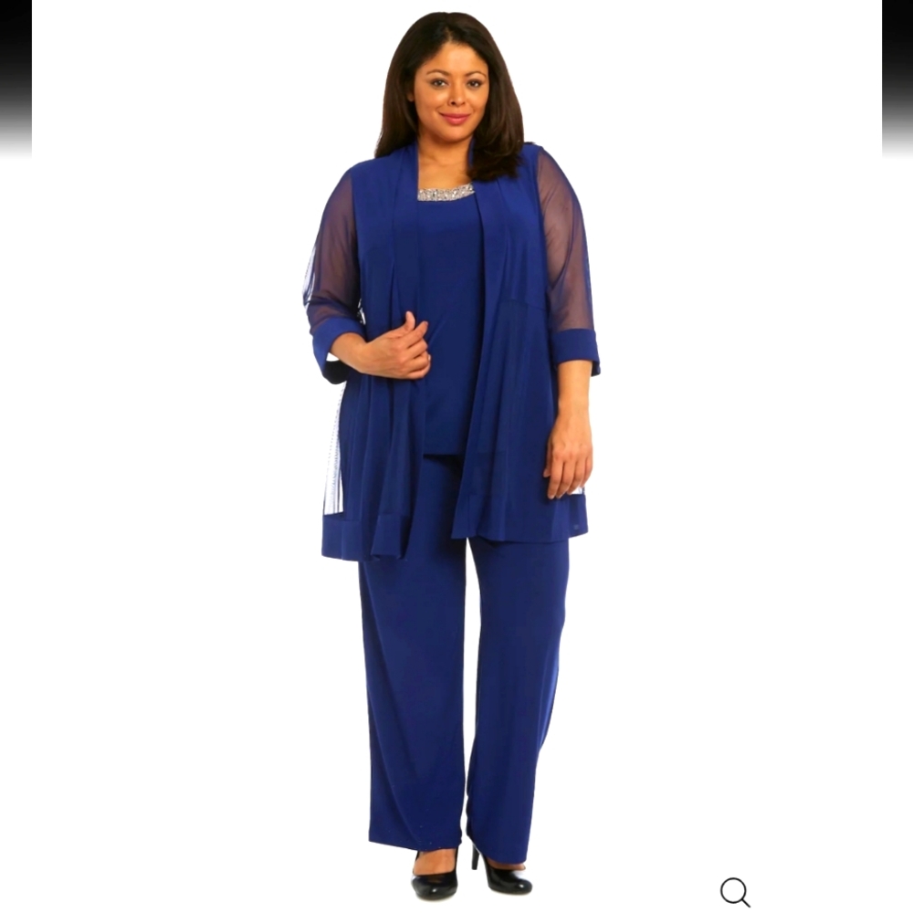 Royal Blue Dressy Pant Suit Embellished Plus Size